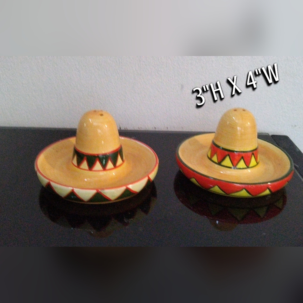 Colorful Ceramic Sombrero Salt and Pepper Shakers
